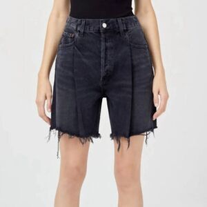 Agolde Fold Waistband Jean Shorts Black Conduct Pleated Raw Hem Size 24 Faded